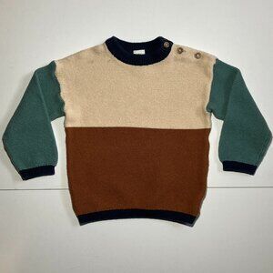 H&M Baby Sweater 18M 100% Cotton Colorblock Knit Pullover Button Shoulder Winter